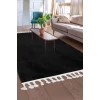 Siyah Post Dokuma Halı Saçaklı Peluş Yumuşacık Kaymaz Antibakteriyel