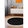 Siyah Yuvarlak Post Dokuma Halı Püslüllü Peluş Halı Antibakteriyel