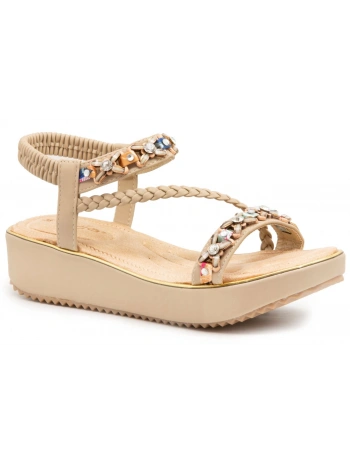 GUJA 121-3 Bej Kadın Taşlı Sandalet