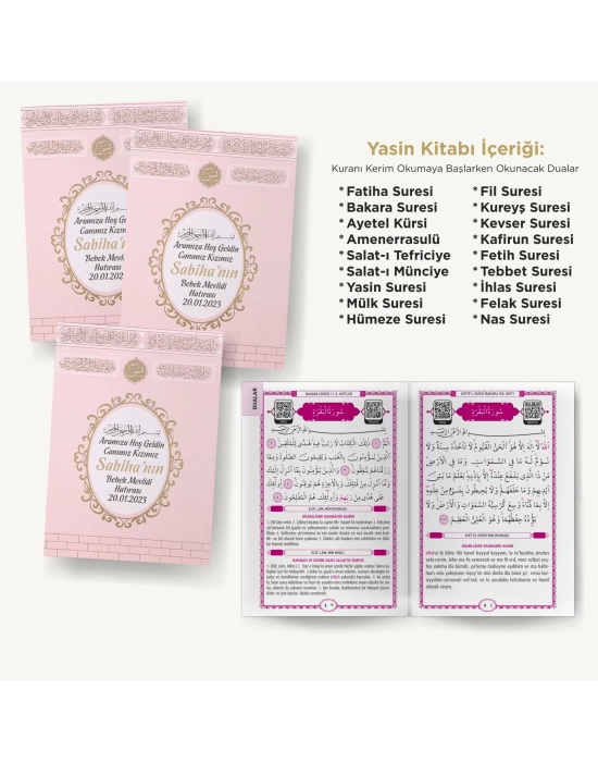 64 Sayfa Yaldız Kabe Pembe Tül Kese + Yasin