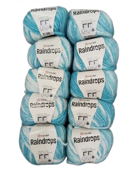 YarnArt Raindrops El Örgü İpi 10lu Set Yünlü, Akrilik ve Polyamid Karışımlı Orta Kalınlıkta Renkli İplik