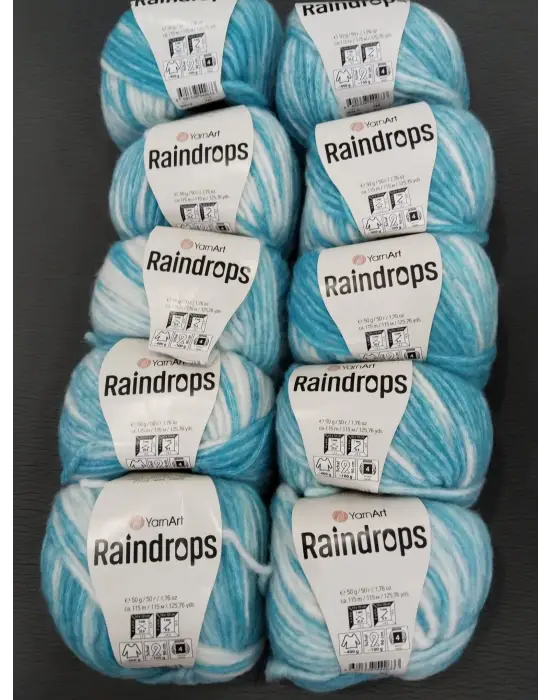 YarnArt Raindrops El Örgü İpi 10lu Set Yünlü, Akrilik ve Polyamid Karışımlı Orta Kalınlıkta Renkli İplik