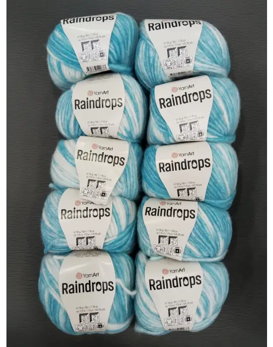 YarnArt Raindrops El Örgü İpi 10lu Set Yünlü, Akrilik ve Polyamid Karışımlı Orta Kalınlıkta Renkli İplik