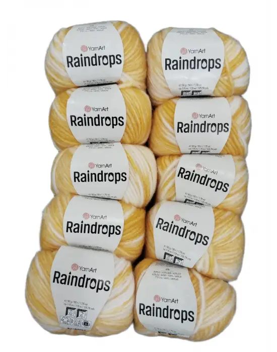 YarnArt Raindrops El Örgü İpi 10lu Set Yünlü, Akrilik ve Polyamid Karışımlı Orta Kalınlıkta Renkli İplik