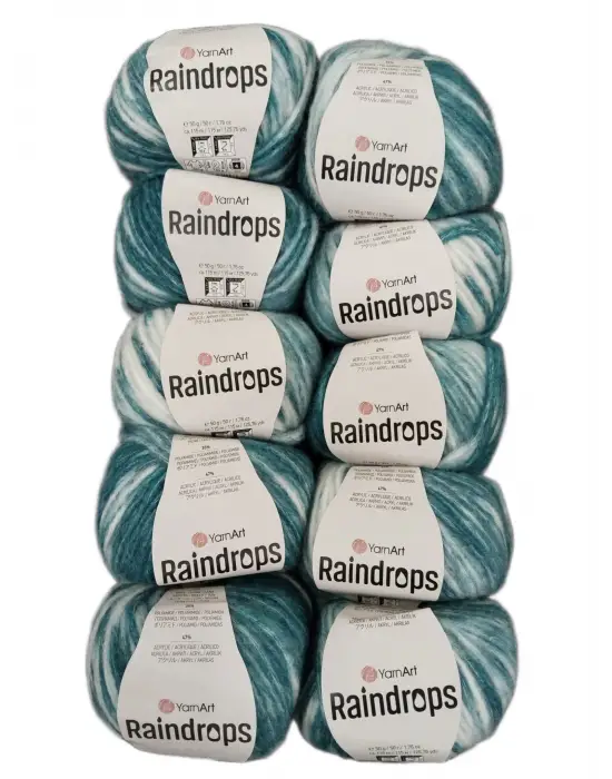 YarnArt Raindrops El Örgü İpi 10lu Set Yünlü, Akrilik ve Polyamid Karışımlı Orta Kalınlıkta Renkli İplik