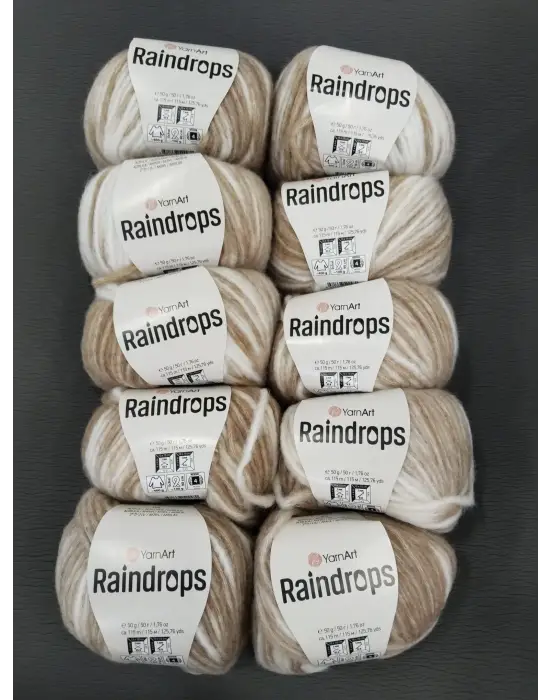 YarnArt Raindrops El Örgü İpi 10lu Set Yünlü, Akrilik ve Polyamid Karışımlı Orta Kalınlıkta Renkli İplik