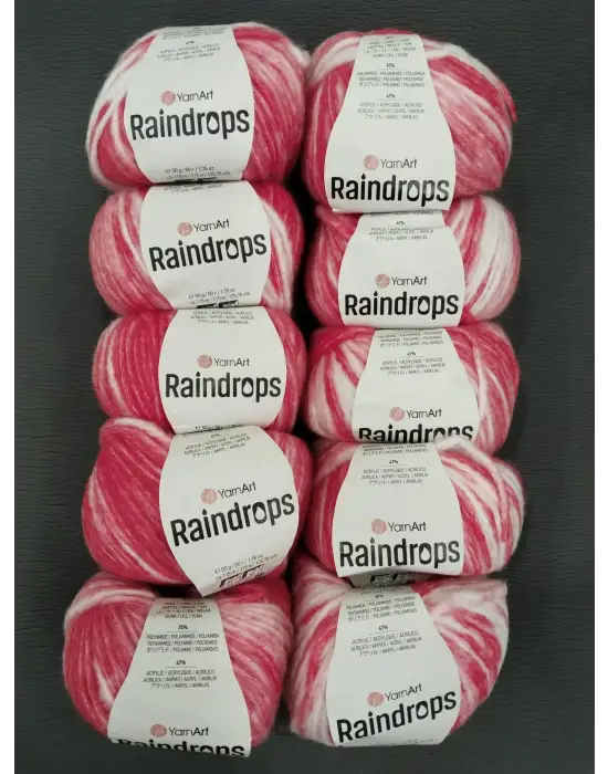 YarnArt Raindrops El Örgü İpi 10lu Set Yünlü, Akrilik ve Polyamid Karışımlı Orta Kalınlıkta Renkli İplik