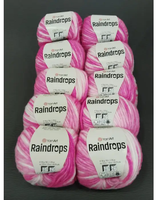 YarnArt Raindrops El Örgü İpi 10lu Set Yünlü, Akrilik ve Polyamid Karışımlı Orta Kalınlıkta Renkli İplik