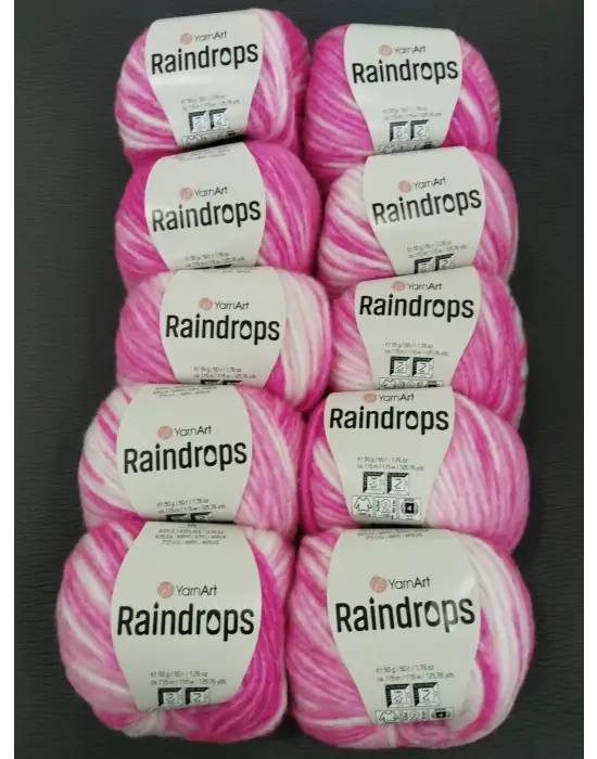 YarnArt Raindrops El Örgü İpi 10lu Set Yünlü, Akrilik ve Polyamid Karışımlı Orta Kalınlıkta Renkli İplik