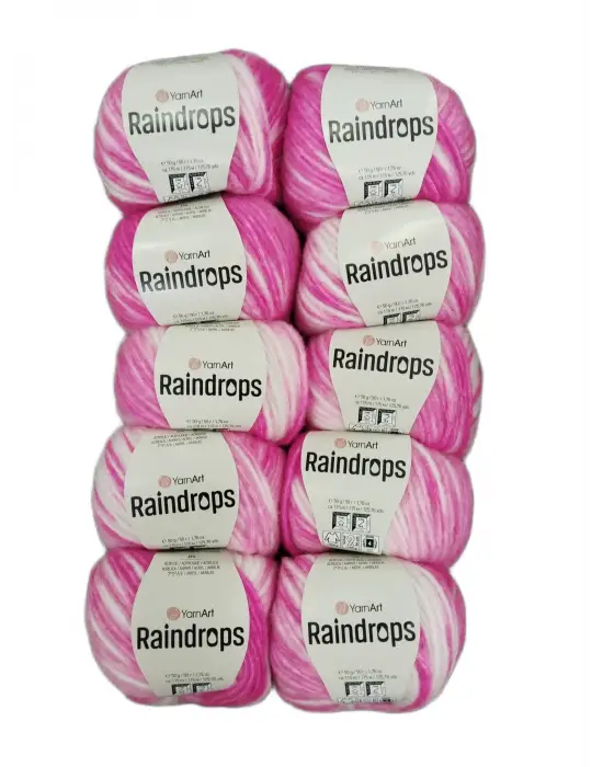 YarnArt Raindrops El Örgü İpi 10lu Set Yünlü, Akrilik ve Polyamid Karışımlı Orta Kalınlıkta Renkli İplik