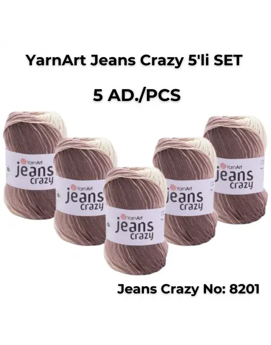 Yarnart Jeans Crazy 5li SET Ebruli El Örgü Ipi No:8201