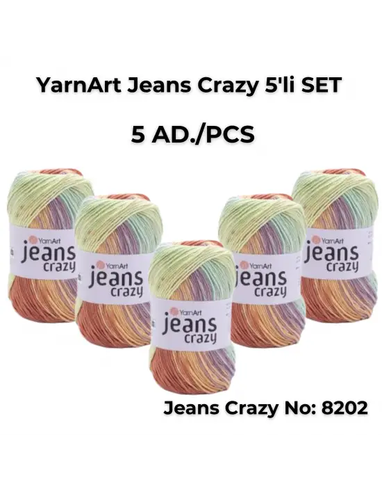Yarnart Jeans Crazy 5li SET Ebruli El Örgü Ipi No:8202