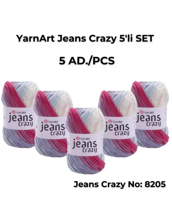 Yarnart Jeans Crazy 5li SET Ebruli El Örgü Ipi No:8205