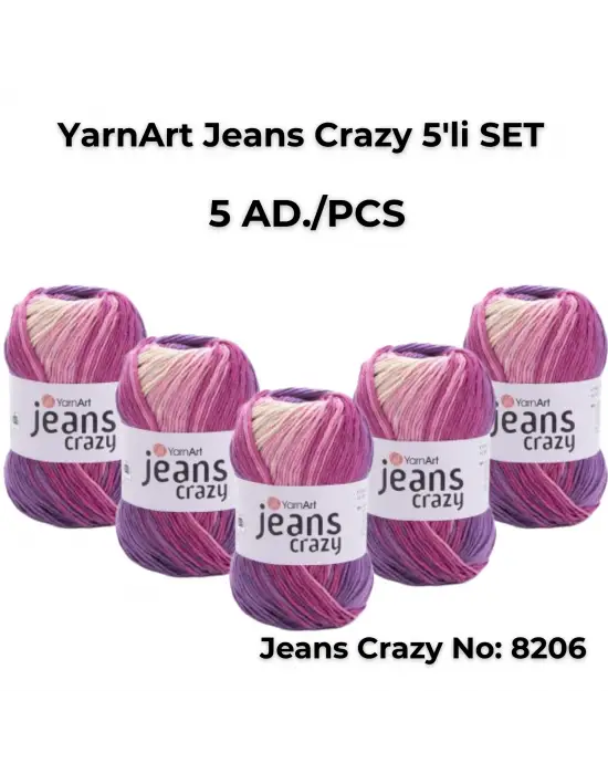 Yarnart Jeans Crazy 5li SET Ebruli El Örgü Ipi No:8206