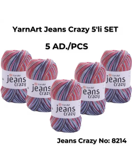 Yarnart Jeans Crazy 5li SET Ebruli El Örgü Ipi No:8214