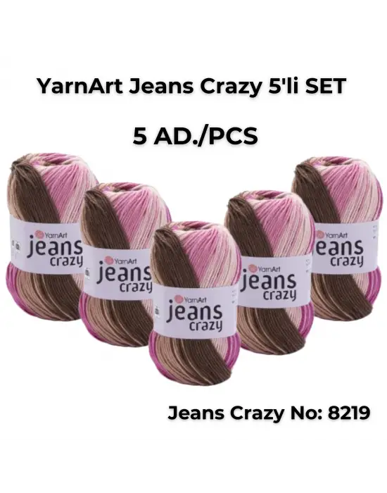Yarnart Jeans Crazy 5li SET Ebruli El Örgü Ipi No:8219