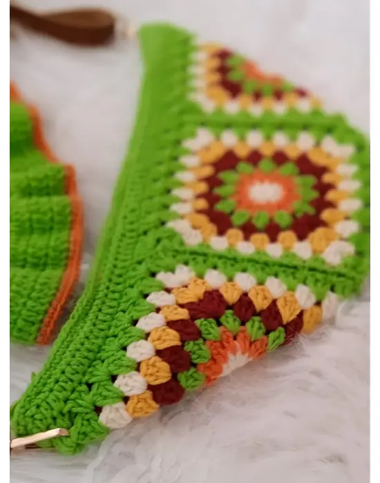 El Örgüsü Çanta ve Bere Takım ,Kare Motifli Çanta,Kadın Çanta,Omuz Çanta,El Yapımı Örme Çanta