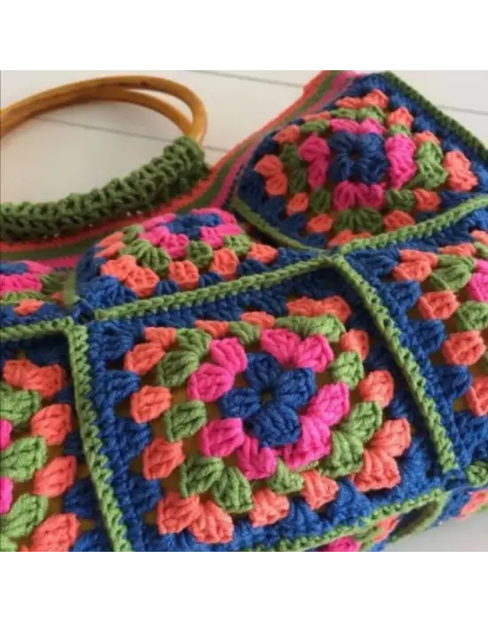 El Örgüsü Çanta,Kare Motifli Çanta,Kadın Çanta,Omuz Çanta,El Yapımı Örme Çanta