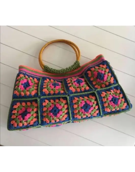 El Örgüsü Çanta,Kare Motifli Çanta,Kadın Çanta,Omuz Çanta,El Yapımı Örme Çanta