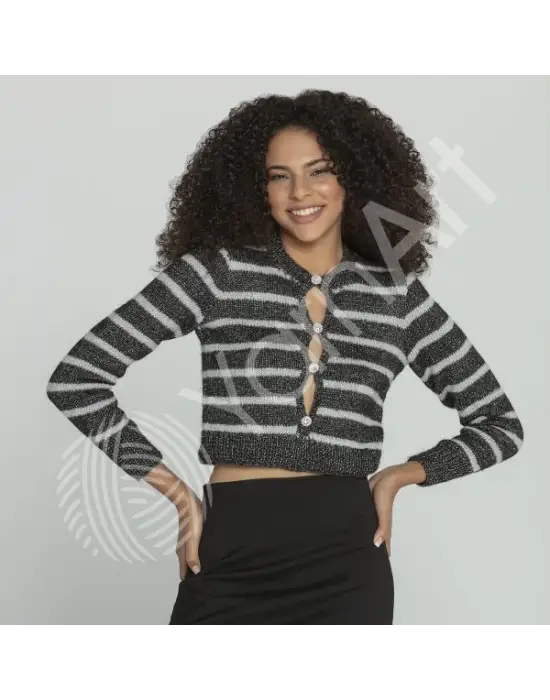 Manhattan - Simli El Örgü Ipi Siyah Kırmızı 904