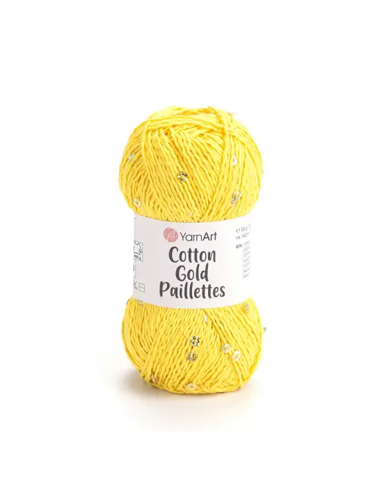 YarnArt Cotton Gold Paillettes – Işıltılı Pullu Pamuklu El Örgü İpi 50g | Yazlık Şal, Bluz, Aksesuar İçin Hafif ve Parlak İplik