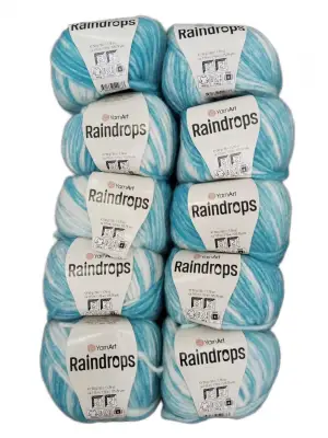 YarnArt Raindrops El Örgü İpi 10lu Set Yünlü, Akrilik ve Polyamid Karışımlı Orta Kalınlıkta Renkli İplik