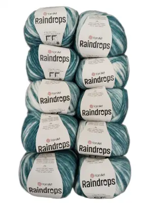 YarnArt Raindrops El Örgü İpi 10lu Set Yünlü, Akrilik ve Polyamid Karışımlı Orta Kalınlıkta Renkli İplik