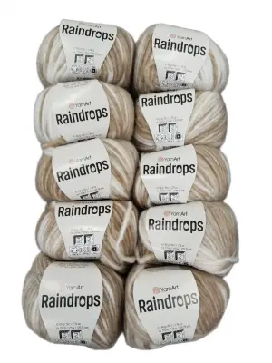 YarnArt Raindrops El Örgü İpi 10lu Set Yünlü, Akrilik ve Polyamid Karışımlı Orta Kalınlıkta Renkli İplik