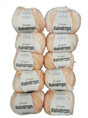 YarnArt Raindrops El Örgü İpi 10lu Set Yünlü, Akrilik ve Polyamid Karışımlı Orta Kalınlıkta Renkli İplik