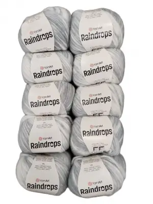 YarnArt Raindrops El Örgü İpi 10lu Set Yünlü, Akrilik ve Polyamid Karışımlı Orta Kalınlıkta Renkli İplik