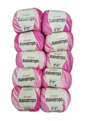 YarnArt Raindrops El Örgü İpi 10lu Set Yünlü, Akrilik ve Polyamid Karışımlı Orta Kalınlıkta Renkli İplik