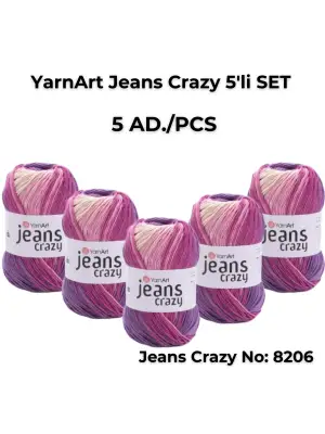 Yarnart Jeans Crazy 5li SET Ebruli El Örgü Ipi No:8206