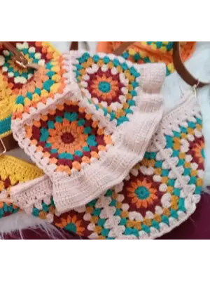 El Örgüsü Çanta ve Bere Takım ,Kare Motifli Çanta,Kadın Çanta,Omuz Çanta,El Yapımı Örme Çanta