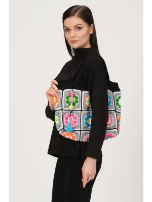 El Örgüsü Çanta,Kare Motifli Çanta,Kadın Çanta,Omuz Çanta,El Yapımı Örme Çanta