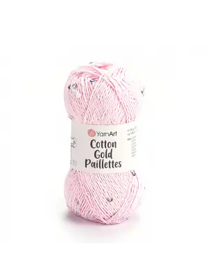 YarnArt Cotton Gold Paillettes – Işıltılı Pullu Pamuklu El Örgü İpi 50g | Yazlık Şal, Bluz, Aksesuar İçin Hafif ve Parlak İplik