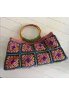 El Örgüsü Çanta,Kare Motifli Çanta,Kadın Çanta,Omuz Çanta,El Yapımı Örme Çanta