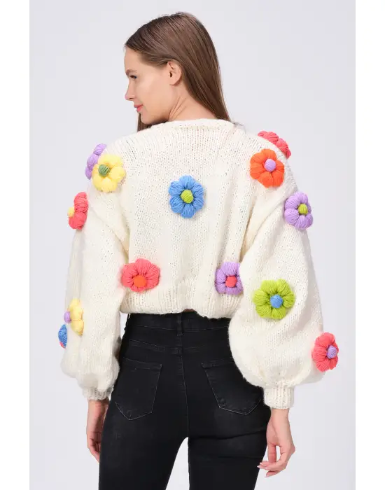 Siparişe Özel Crop El Örgüsü Papatya Hırka,Kısa Crop Top,Bej Papatya Hırka,Yün Kısa Papatya Hırka