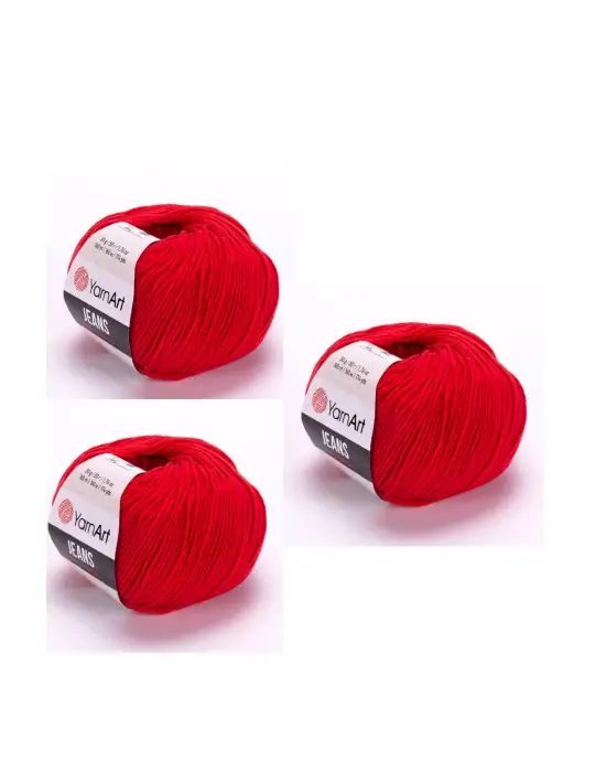 Yarn Art Jeans 90 Kırmızı Amigurumi Örgü İpi Hırka Örgü İpi Bebek İpi Punch İpi 3lü Paket