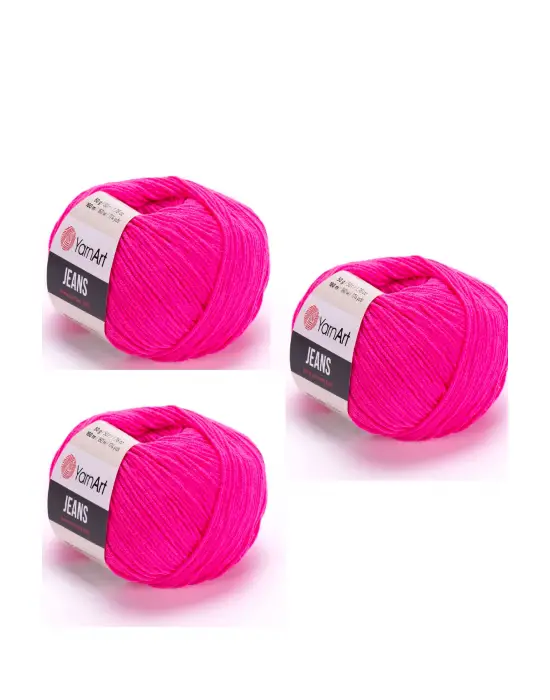 Yarn Art Jeans 59 Fosforlu Pembe Amigurumi Örgü İpi Hırka Örgü İpi Bebek İpi Punch İpi 3lü Paket