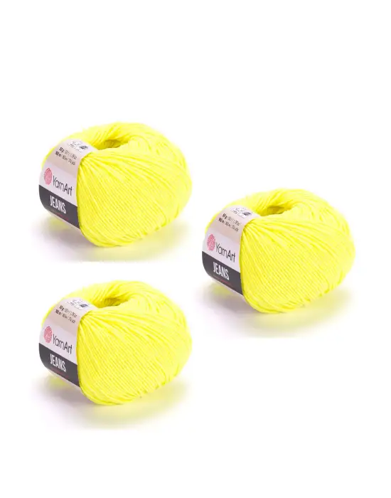 Yarn Art Jeans 58 Fosforlu Sarı Amigurumi Örgü İpi Hırka Örgü İpi Bebek İpi Punch İpi 3lü Paket