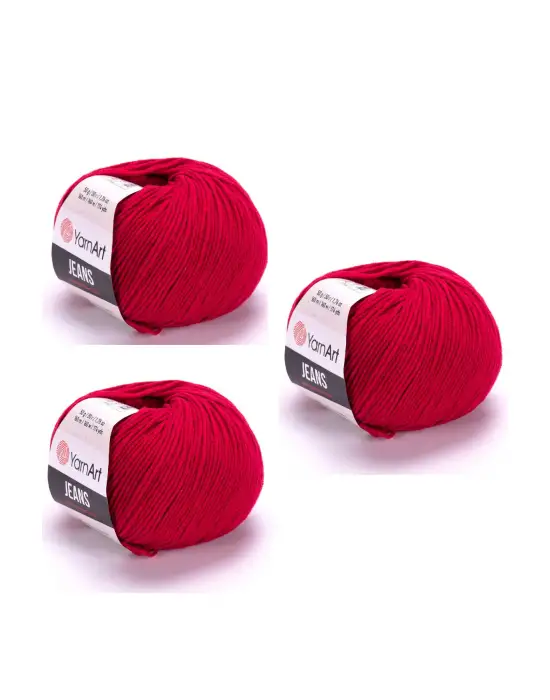 Yarn Art Jeans 51 Koyu Kırmızı Amigurumi Örgü İpi Hırka Örgü İpi Bebek İpi Punch İpi 3lü Paket