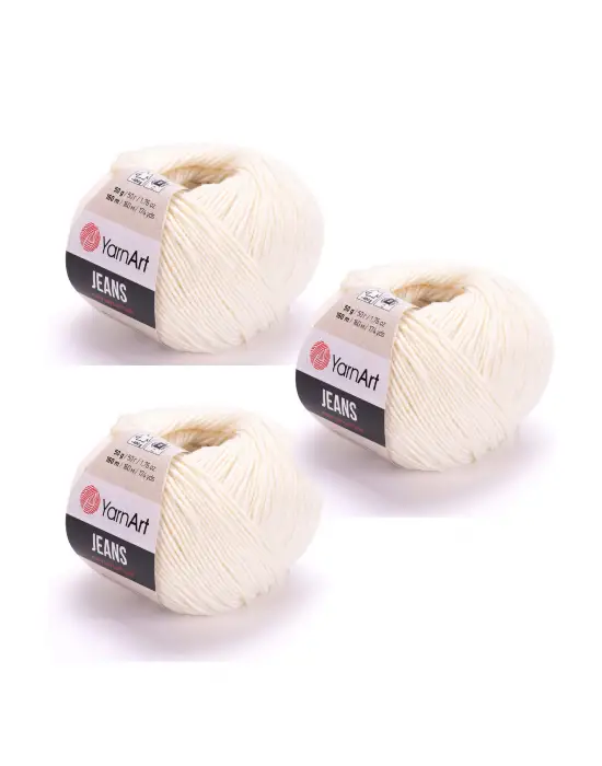 Yarn Art Jeans Amigurumi Örgü İpi 03 Kırık Beyaz Renk Hırka Örgü İpi Bebek İpi Punch İpi 3lü Paket
