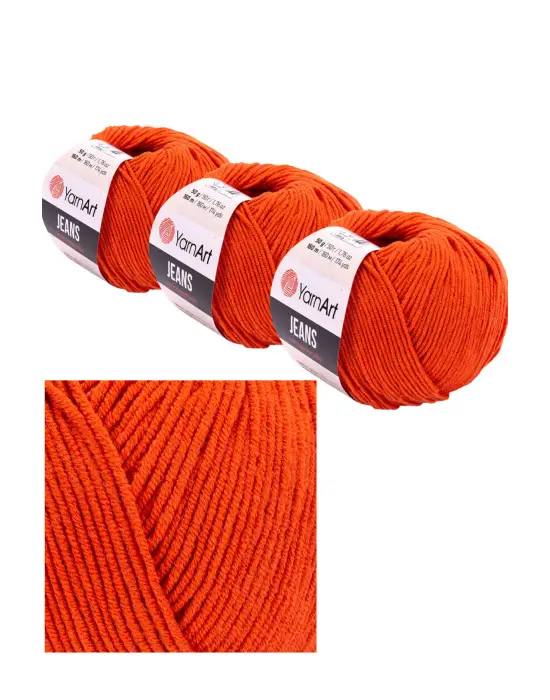 Yarn Art Jeans Amigurumi Örgü İpi 85 Koyu Turuncu Hırka Örgü İpi Bebek İpi Punch İpi 3lü Paket