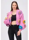 Siparişe Özel Pembe Kısa Papatya Hırka,Crop El Örgüsü Papatya Hırka, Kısa Crop Top