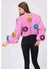 Siparişe Özel Pembe Kısa Papatya Hırka,Crop El Örgüsü Papatya Hırka, Kısa Crop Top