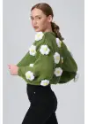 Siparişe Özel Crop El Örgüsü Papatya Hırka,Kısa Crop Top,Yeşil Papatya Hırka,Yün Kısa Papatya Hırka