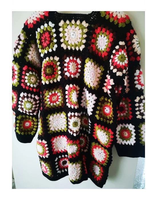 Kare Motifli Hırka Tığ Işi El Örgüsü Hırka Siprişe Göre Üretim