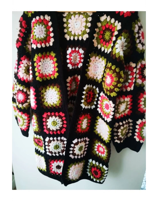 Kare Motifli Hırka Tığ Işi El Örgüsü Hırka Siprişe Göre Üretim