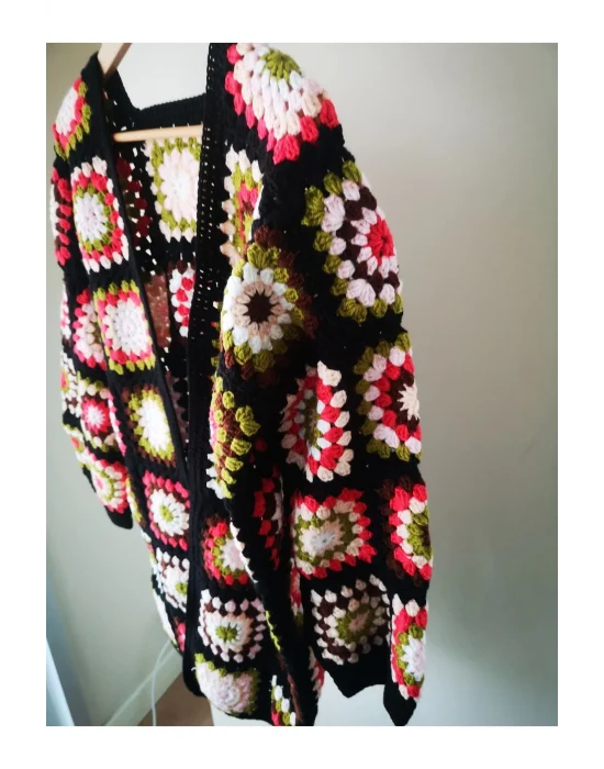 Kare Motifli Hırka Tığ Işi El Örgüsü Hırka Siprişe Göre Üretim