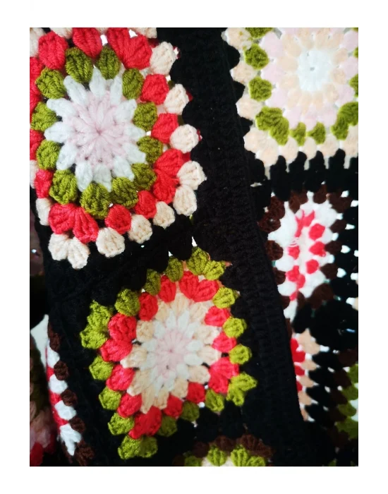 Kare Motifli Hırka Tığ Işi El Örgüsü Hırka Siprişe Göre Üretim